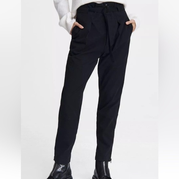 Rag & Bone Women's Belted Hunter Pants Cropped Pleated Front High Rise Black 25 - Picture 1 of 16